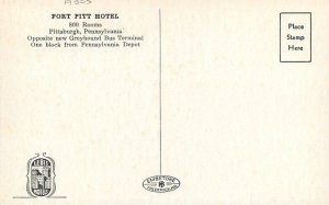 Pennsylvania Pittsburgh Fort Pit Hotel 1950s roadside bus autos Postcard 22-5977