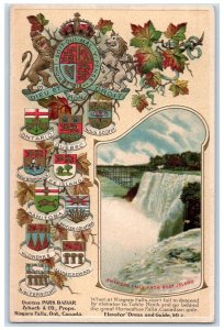 Queens Park Bazaar Niagara Falls Ontario Canada Embossed Royal Crests Postcard