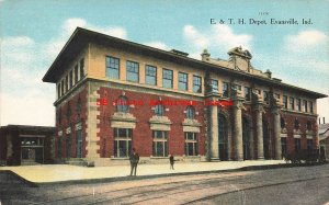 IN, Evansville, Indiana, E & T H Railroad Depot Station, Lewellin Post Card Pub