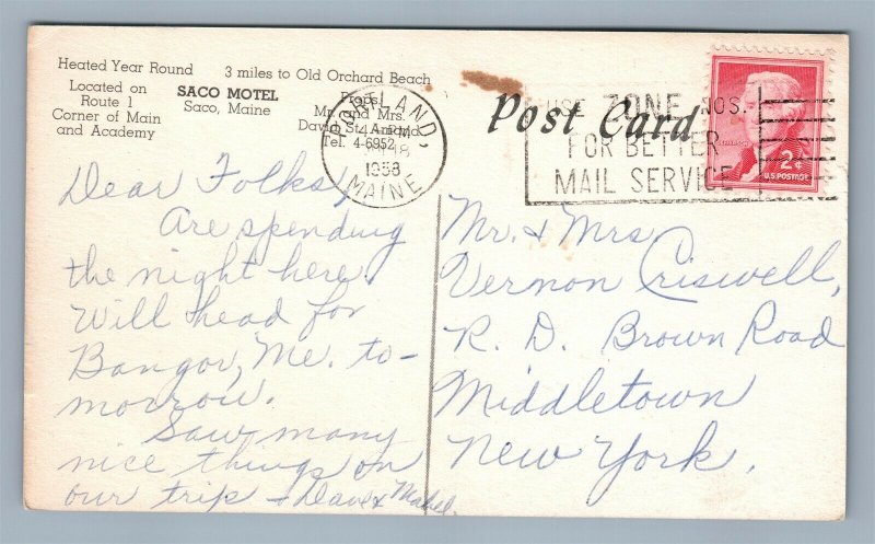 SACO ME MOTEL VINTAGE POSTCARD
