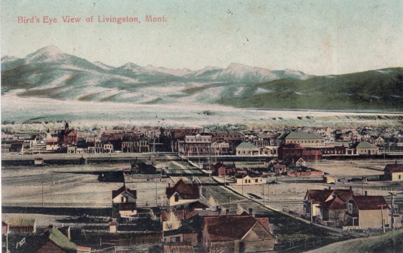 BIRD'S EYE VIEW OF LIVINGSTON, MONTANA, PRE-1907.