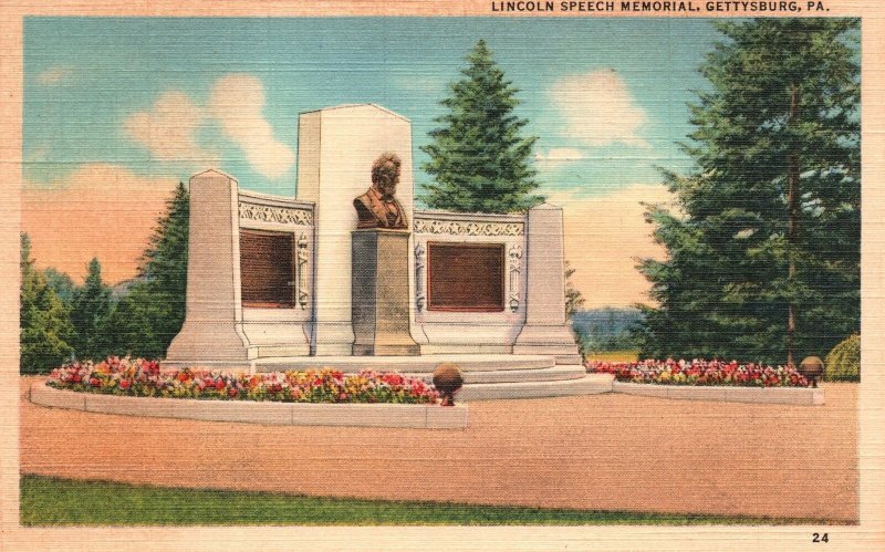 Vintage Postcard Lincoln Speech Memorial Statue Monument Gettysburg Pennsylvania