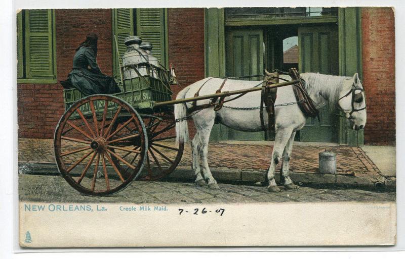 Creole Milk Maid Horse Cart New Orleans Louisiana 1907 Tuck postcard