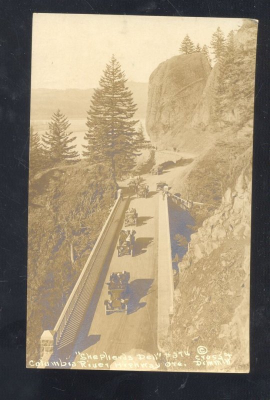 RPPC COLUMBIA RIVER HIGHWAY OREGON SHEPHERD'S BAY CARS REAL PHOTO POSTCARD