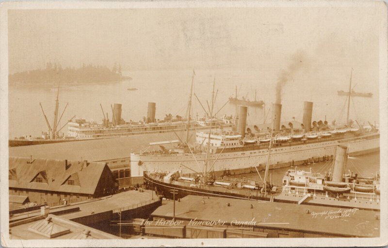 Vancouver BC Harbour 'Empress of Russia' Ships c1920 Gowen RPPC Postcard G81