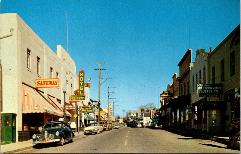 Vintage Postcard 1950'S Street Scene Angels Camp California Stores Classic Cars Ephemera