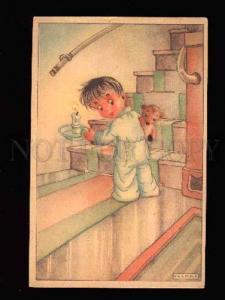 3004016 Little Boy w/ TEDDY BEAR & Candle by LINKS vintage PC