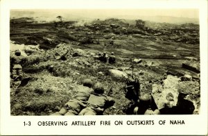 RPPC WW2 Observing Artillery Fire Outskirts of Naha Japan Real Photo Postcard