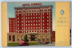 1913 Hotel Kimball & Restaurant Chestnut St. Springfield Massachusetts Postcard