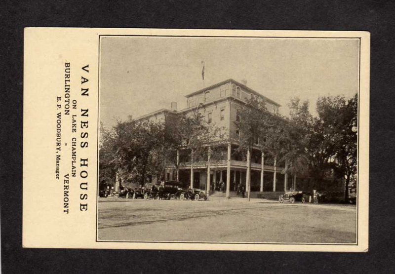 VT Van Ness House Hotel Lake Champlain Burlington Vermont E P Woodbury Postcard