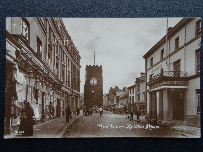 Devon NEWTON ABBOT Shows THE GLOBE HOTEL & WILLIAM WHITE DRAPERS Old RP Postcard