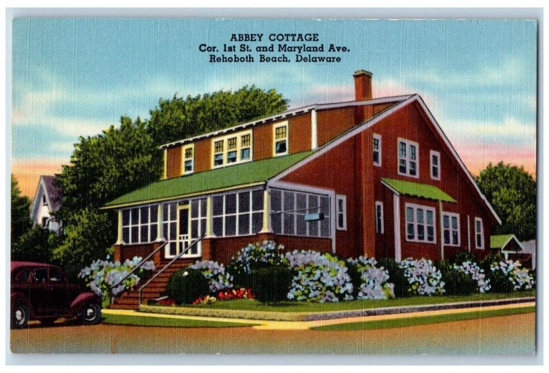 c1940's Abbey Cottage Landscape Car Rehoboth Beach Delaware DE Vintage Postcard