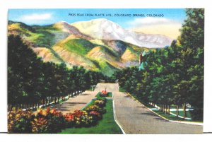 Pikes Peak from Platte Ave., Colorado Springs, Colorado - Postcard