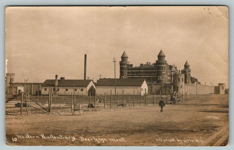 Deer Lodge Montana~Western Penitentiary~Man Walking to State Prison~1910 RPPC 