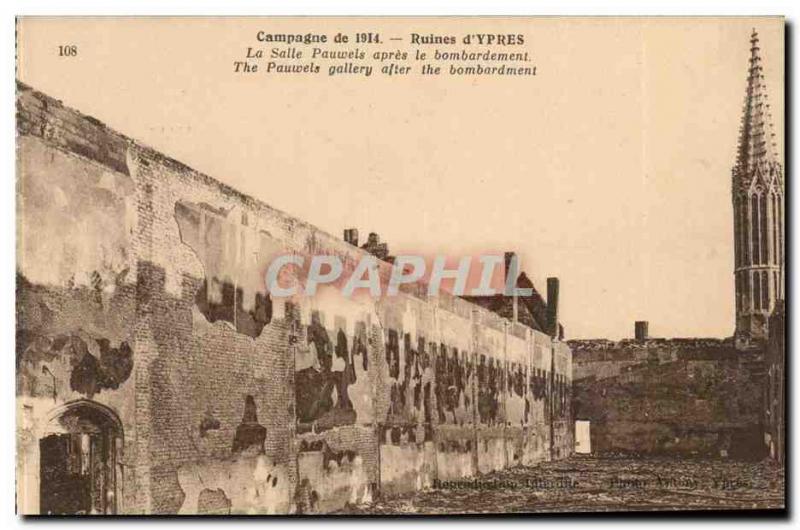 Belgium Ypres Old Postcard Campaign 1914 Pauwels room after bombing