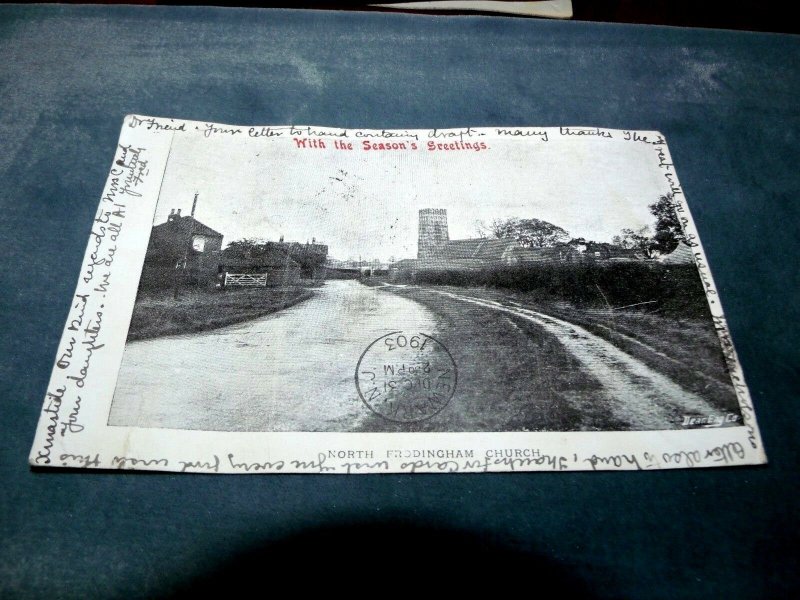 1903 North Frodingham Church Early Postcard Season's Greetings By Dean Eng Co. 