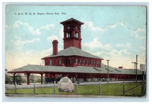 1921 C. & N. W. R. R. Depot Green Bay Wisconsin WI Posted Vintage Postcard