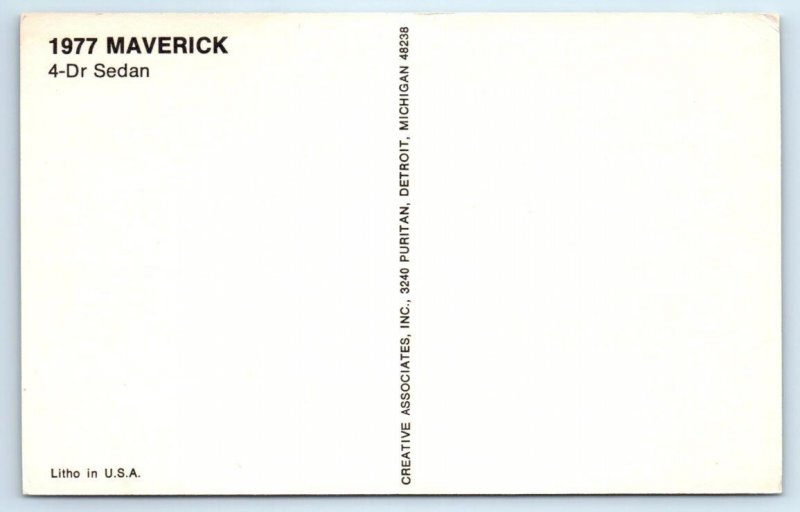 Car Advertising 1977 FORD MAVERICK 4 Door Sedan - Automobile Postcard