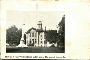 Howard County Court House Civil War Soldiers Monument, Cresco Iowa 1908 Postcard