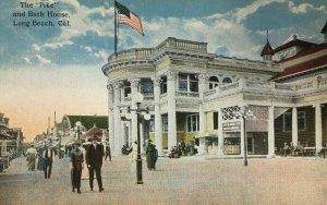 Long Beach CA The Pike and Bath House Entrance Postcard People Hand Colored