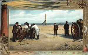 Wildwood New Jersey NJ Loading Gun on Beach Lighthouse c1910 Vintage Postcard