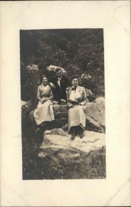 From Jersey Shore PA Group c1910 Real Photo Postcard - Women Man Rocks