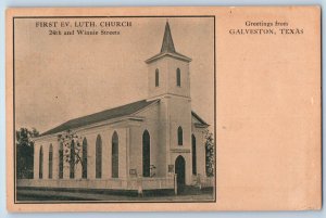 Galveston Texas Postcard First Ev. Lutheran Church Winnie Streets c1910 Vintage