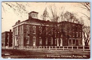 1911 SYNODICAL COLLEGE FULTON MISSOURI STEPHENS STORE CANCEL POSTCARD