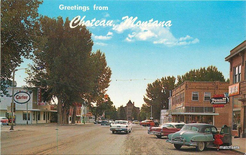 1950s Automobiles Choteau Montana Rexall Bob Anderson postcard 6549
