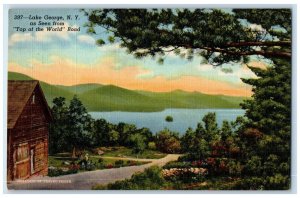 c1940 Top World Road Cabin Exterior Mountain Road Lake George New York Postcard 