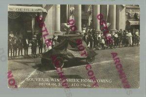 Decorah IOWA RPPC 1922 HOMECOMING PARADE Float DRAPED IN BLACK #6