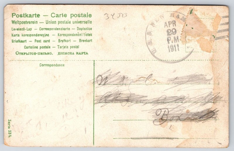 1911 Mother Father & Baby Portrait Painting Mills At Background Posted Postcard