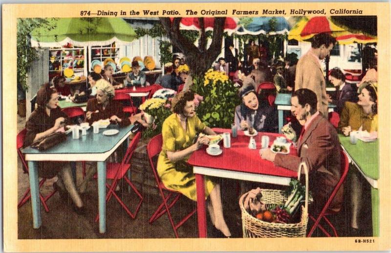 Mid-1900s Dining in West Patio, Original Farmers Market, Hollywood, CA postcard