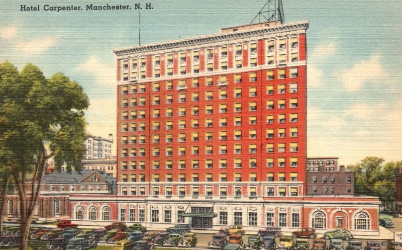 Vintage Postcard 1930's Hotel Carpenter Manchester New Hampshire Amoskeag News