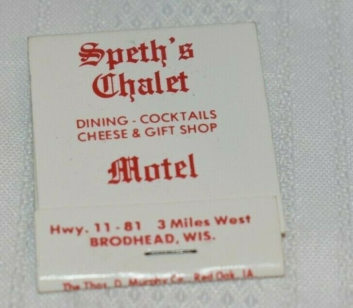 Speth's Chalet Brodhead Wisconsin 20 Strike Matchbook