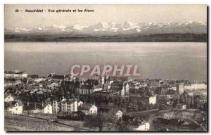 Old Postcard General view Neuchatel and the Alps