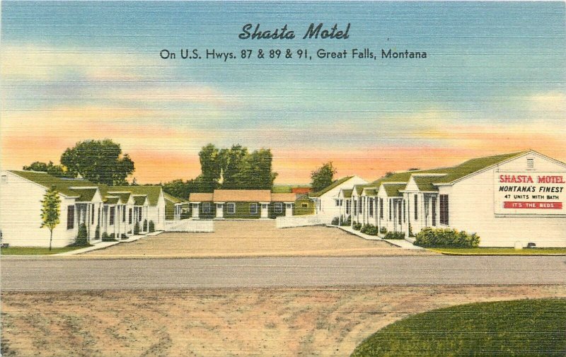 Postcard 1940s Great Falls Montana Shasta Montel roadside occupation 24-6914