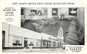 Postcard Fort Worth Service Mens Center Recreration Room Brown Bus Center USO