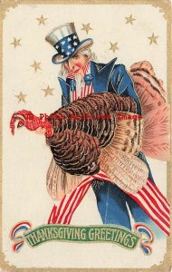 Thanksgiving, Unknown Pub, Patriotic Uncle Sam Holding a Turkey