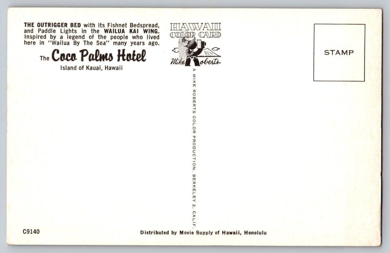 Postcard Hawaii Outrigger Bed - Coco Palms Hotel - MCM Island