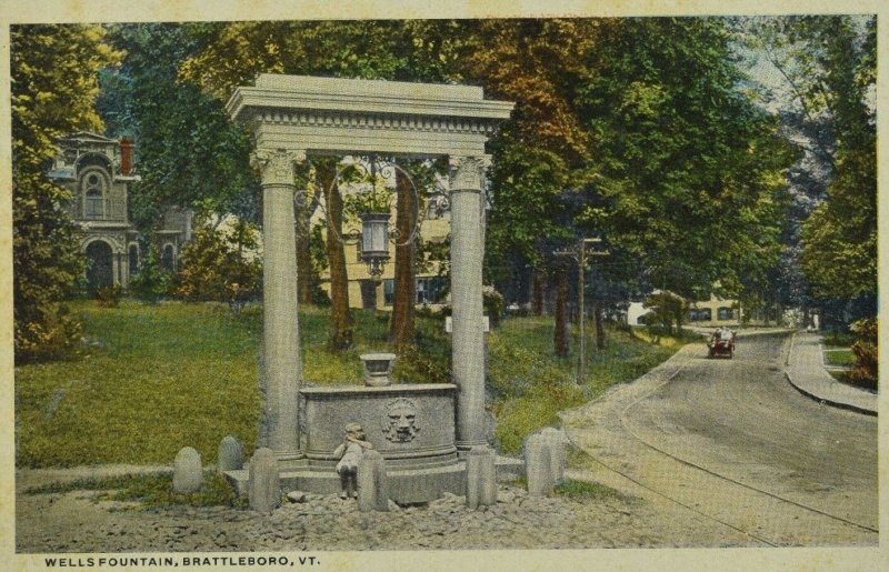 C.1910 Wells Fountain, Brattleboro, VT. Vintage Postcard P52