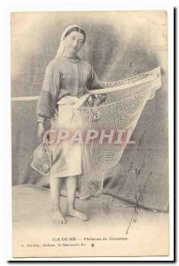 Ile de Re Old Postcard shrimp fisherwoman TOP