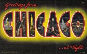 Linen Era,Large Letter, Chicago, IL, Old Postcard