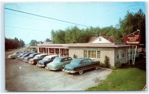 ALPENA, MI Michigan ~ Roadside TRADING POST RESTAURANT Cool 1954 Cars Postcard