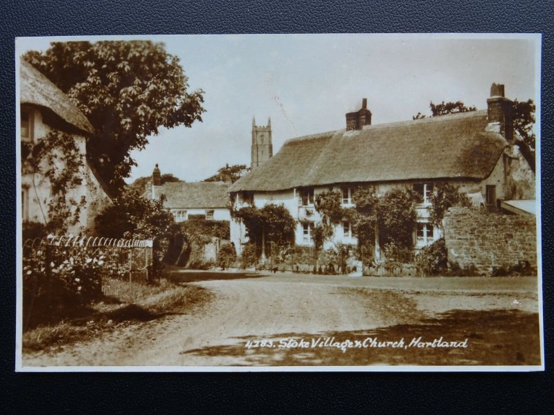 Devon HARTLAND Stoke Village & Church - Old RP Postcard by E.A.S.