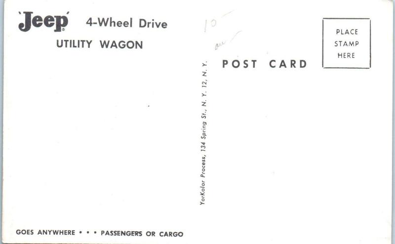 Advertising  JEEP 4 WHEEL DRIVE ~ UTILITY WAGON  Goes Anywhere c1960s Postcard