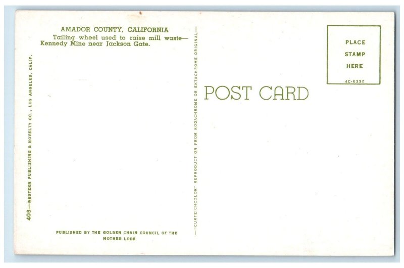 c1960s Tailing Wheel Mill Waste Kennedy Mine Amador County CA Unposted Postcard