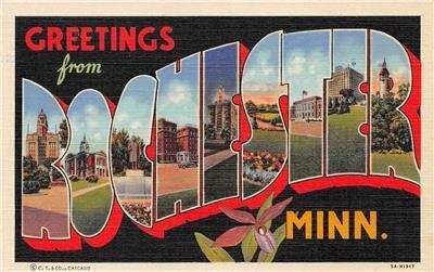 ROCHESTER MN Large Letter Minnesota Greetings Vintage Linen Postcard ca 1940s