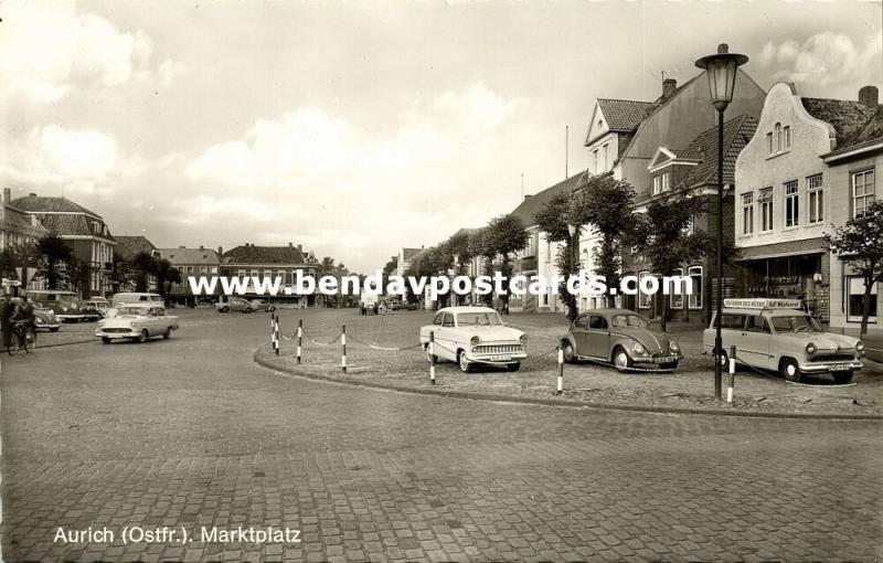 germany, AURICH, Ostfriesland, Marktplatz, Car V.W. VW Beetle (1950s) RPPC