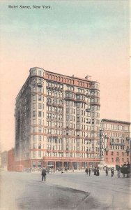 New York City Hotel Savoy and Street Scene Vintage Postcard AA111537